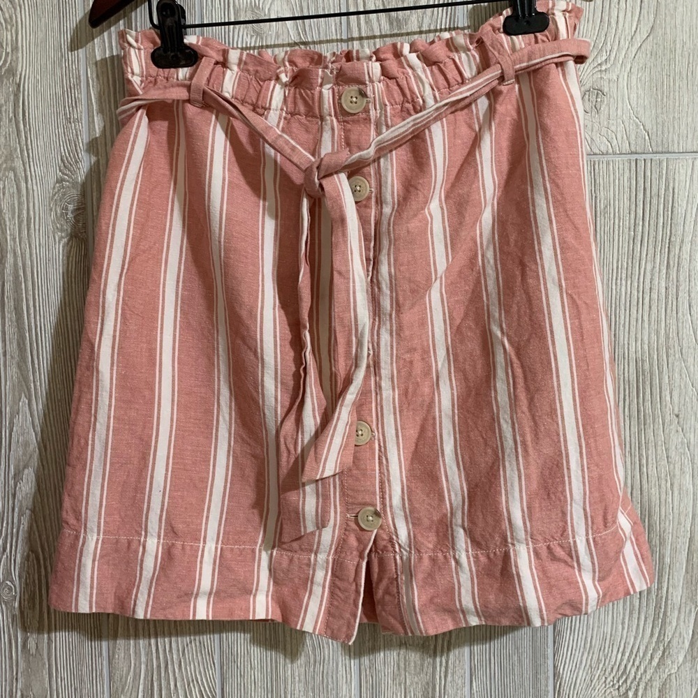 Loft Linen Blend Stripped Paper Bag Waist Skirt Medium